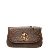 グッチ チェーン ショルダーバッグ 251820 ブラウン オーストリッチ レディース GUCCI 【中古】