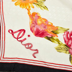 ディオール フラワー ハナ 花 スカーフ ベージュ ブラック マルチカラー シルク レディース Dior 【中古】