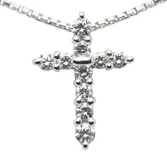 タサキ K14WG ホワイトゴールド ダイヤ0.14ct クロス 十字架 モチーフ ベネチアンチェーン ネックレス レディース TASAKI 【中古】
