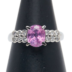 Pt900 プラチナ ピンクサファイア2.090ct ダイヤ0.25ct リング 指輪 レディース 14号 【中古】