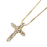 K18YG イエローゴールド ダイヤ0.30ct クロス 十字架 モチーフ ベネチアンチェーン ネックレス レディース 【中古】