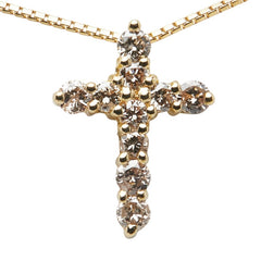K18YG イエローゴールド ダイヤ0.30ct クロス 十字架 モチーフ ベネチアンチェーン ネックレス レディース 【中古】