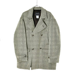 ヴェルサーチェ ジーンズクチュール ヘリンボーン ダブルブレストコート サイズM アイボリー ブラック ウール アセテート メンズ VERSACE 【中古】