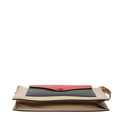 セリーヌ ポケット チェーン ショルダーバッグ ベージュ レッド ネイビー レザー レディース CELINE 【中古】