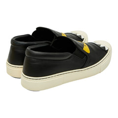 フェンディ モンスター バグズアイ BUGS EYE スリッポン サイズ37 ブラック ホワイト レザー レディース FENDI 【中古】