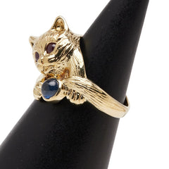 K18YG イエローゴールド ルビー サファイア キャットモチーフ リング 指輪 レディース 4.5号 【中古】