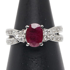 Pt900 プラチナ ルビー1.533ct ダイヤ0.30ct リング 指輪 レディース 12号 【中古】