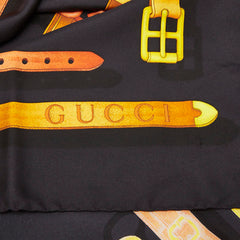 グッチ ベルト柄 スカーフ ブラック マルチカラー シルク レディース GUCCI 【中古】