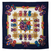 エルメス カレ90 LES RUBANS DU CHEVAL 馬のリボン飾り スカーフ ネイビー ホワイト マルチカラー シルク レディース HERMES 【中古】