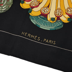 エルメス カレ90 晩餐 食卓 ロブスター スカーフ ブラック マルチカラー シルク レディース HERMES 【中古】