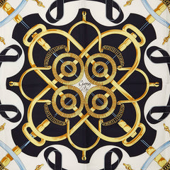 エルメス カレ90 Eperon d'Or 黄金の拍車 スカーフ ホワイト ネイビー マルチカラー シルク レディース HERMES 【中古】