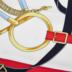 エルメス カレ90 Eperon d'Or 黄金の拍車 スカーフ ホワイト ネイビー マルチカラー シルク レディース HERMES 【中古】