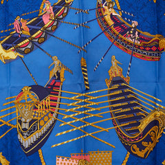 エルメス カレ90 LES BISSONE DE VENISE ベニスの船乗り スカーフ ブルー ネイビー マルチカラー シルク レディース HERMES 【中古】