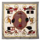 エルメス カレ90 LES VOITURES A TRANSFORMATION 折りたたみ式幌の馬車 スカーフ グレー マルチカラー シルク レディース HERMES 【中古】