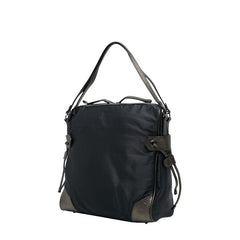 バーバリー ロゴ金具 ハンドバッグ ブラック ブラウン ナイロン レザー レディース BURBERRY 【中古】