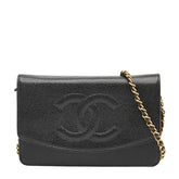 シャネル ココマーク チェーン ショルダーバッグ ブラック キャビアスキン レディース CHANEL 【中古】