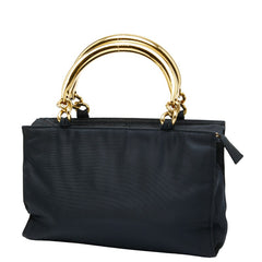 プラダ 三角ロゴプレート ハンドバッグ ネイビー ゴールド ナイロン レディース PRADA 【中古】