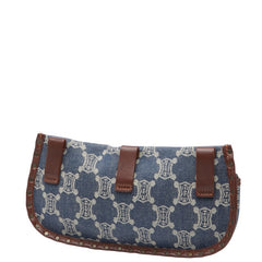 セリーヌ パリマカダム ポーチ ブルー ブラウン デニム レザー レディース CELINE 【中古】