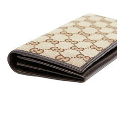 グッチ GGキャンバス シェリーライン 長財布 135590 ベージュ ブラウン キャンバス レザー レディース GUCCI 【中古】