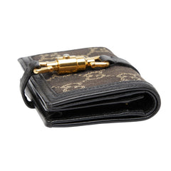グッチ ジャッキー1961 二つ折り財布 コンパクトウォレット 645536 ブラック デニム レザー レディース GUCCI 【中古】