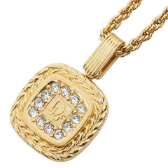 ディオール ロゴ ラインストーン ネックレス ゴールド メッキ レディース Dior 【中古】