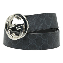 グッチ GGスプリーム ベルト サイズ:95 38 411924 ブラック グレー PVC メンズ GUCCI 【中古】