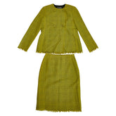 ヴェルサーチェ スカートスーツ セットアップ サイズ:40 イエロー ブラック ウール アンゴラ レディース VERSACE 【中古】