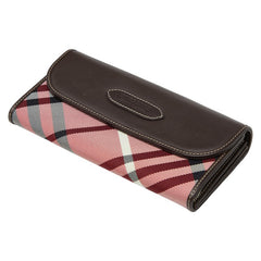 バーバリーブルーレーベル ノバチェック 長財布 ブラウン レッド ナイロン レザー レディース BURBERRY BLUE LABEL 【中古】