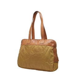 プラダ 三角ロゴプレート ハンドバッグ ベージュ ブラウン ナイロン レザー レディース PRADA 【中古】