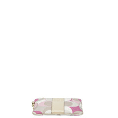 コーチ シグネチャー オプアート ポーチ ベージュ マルチカラー キャンバス レザー レディース COACH 【中古】