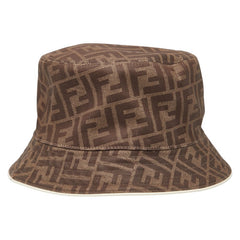 フェンディ ズッカ バケットハット 帽子 サイズM(58) FXQ697 ブラウン ポリエステル コットン レザー レディース FENDI 【中古】