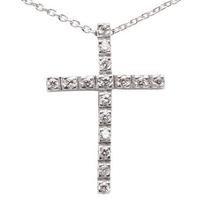 スタージュエリー K18WG ホワイトゴールド ダイヤモンド0.16ct クロス 十字架 モチーフ ネックレス レディース STAR JEWELRY 【中古】