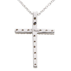 スタージュエリー K18WG ホワイトゴールド ダイヤモンド0.16ct クロス 十字架 モチーフ ネックレス レディース STAR JEWELRY 【中古】