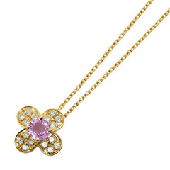 K18YG イエローゴールド ピンクサファイア0.663ct ダイヤ0.27ct フラワー 花 モチーフ ネックレス レディース 【中古】