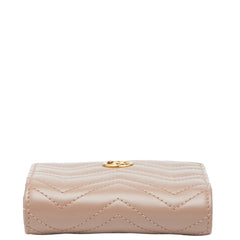 グッチ GGマーモント ダブルG 二つ折り財布 コンパクトウォレット 773427 ピンクベージュ レザー レディース GUCCI 【中古】