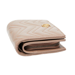 グッチ GGマーモント ダブルG 二つ折り財布 コンパクトウォレット 773427 ピンクベージュ レザー レディース GUCCI 【中古】