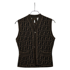 フェンディ ズッカ ベスト サイズ:40 ブラウン ブラック ウール レディース FENDI 【中古】