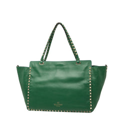 ヴァレンティノ スタッズ ショルダーバッグ トートバッグ 2WAY グリーン レザー レディース VALENTINO 【中古】