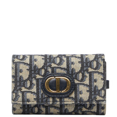 ディオール オブリーク キーケース 4連 ベージュ ネイビー キャンバス レザー レディース Dior 【中古】