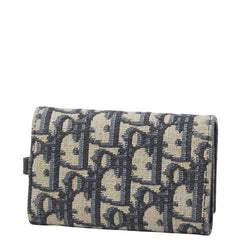 ディオール オブリーク キーケース 4連 ベージュ ネイビー キャンバス レザー レディース Dior 【中古】