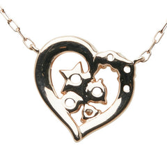 ヨンドシー K10PG ピンクゴールド 色石 ダイヤ ハート スター モチーフ ペンダントネックレス レディース 4℃ 【中古】