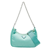 プラダ 三角ロゴプレート チェーン ハンドバッグ ショルダーバッグ 2WAY ライトグリーン ナイロン レザー レディース PRADA 【中古】