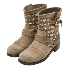 ジミーチュウ スタースタッズ ショートブーツ サイズ:39 ベージュ レザー スエード レディース JIMMY CHOO 【中古】