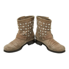 ジミーチュウ スタースタッズ ショートブーツ サイズ:39 ベージュ レザー スエード レディース JIMMY CHOO 【中古】