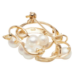 K18YG イエローゴールド アコヤパール5~6mm リーフ モチーフ ペンダント ブローチ レディース 【中古】