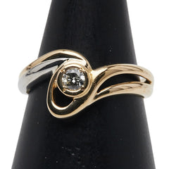 K18YG イエローゴールド Pt900 プラチナ コンビ ダイヤ0.11ct リング 指輪 レディース 12.5号 【中古】