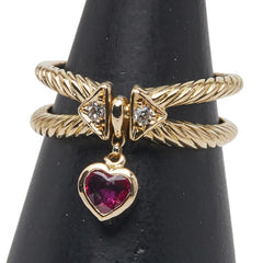 K18 ゴールド ルビー0.37ct ダイヤ0.04ct ハート モチーフ リング 指輪 レディース 11.5号 【中古】