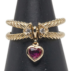 K18 ゴールド ルビー0.37ct ダイヤ0.04ct ハート モチーフ リング 指輪 レディース 11.5号 【中古】
