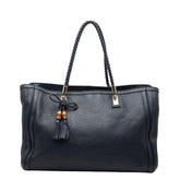 グッチ バンブー タッセル ショルダーバッグ トートバッグ 269945 ネイビー キャンバス レザー レディース GUCCI 【中古】