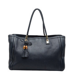 グッチ バンブー タッセル ショルダーバッグ トートバッグ 269945 ネイビー キャンバス レザー レディース GUCCI 【中古】